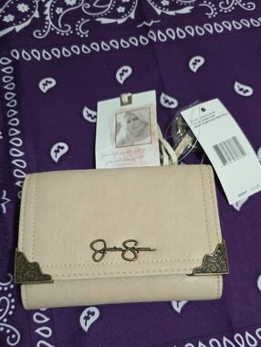 Jessica Simpson Blush Beige Trifold Wallet with Gold Accents